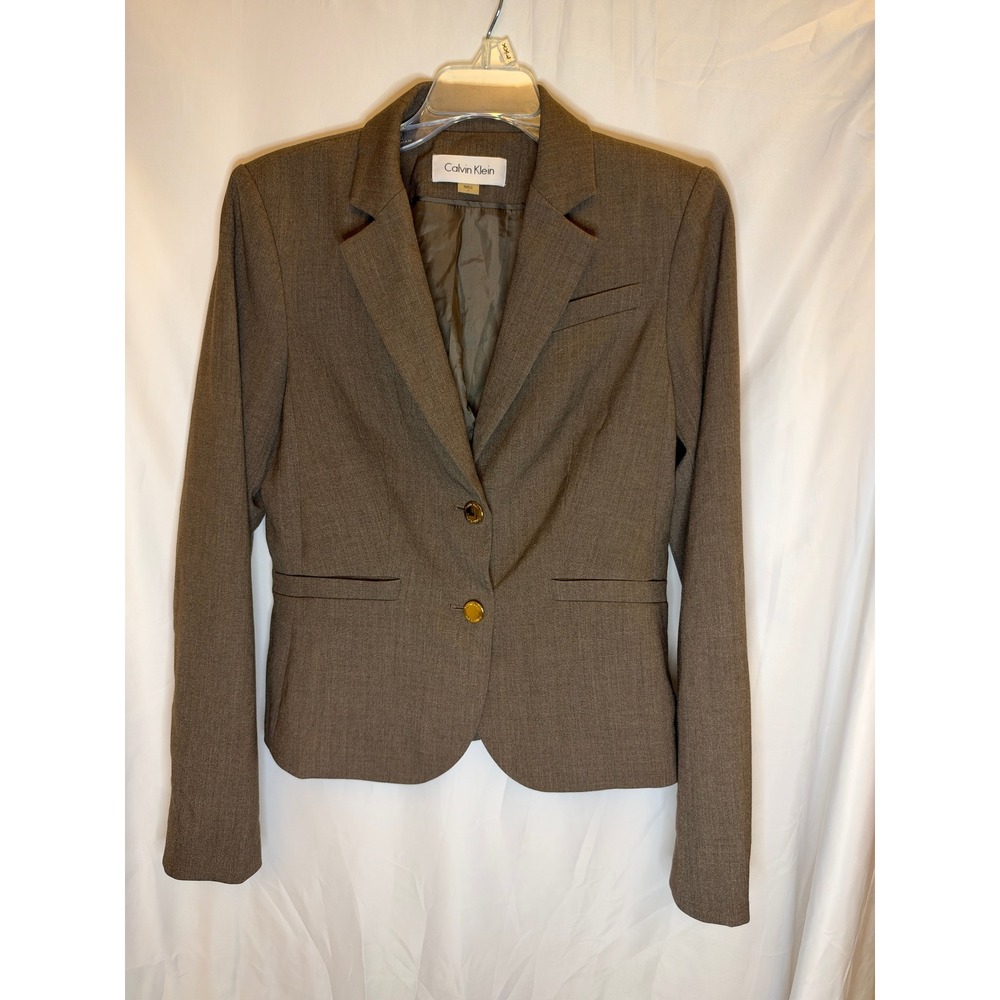 Calvin Klein Womens Brown Two Button Blazer Gold Hardware Size 4